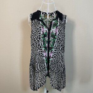 Vintage Sheer Valerie Stevens Sleeveless Blouse Floral Animal Print size L